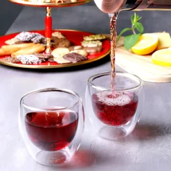 Karaca Gläser-Sets-Doppelwand Borosilikat Glas Cappuccinotassen Set für 2 Personen Farblös