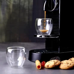 Karaca Mokka & Espressotassen Set|Gläser-Sets-Doppelwand Borosilikat Glas Espresso Tassenset für 2 Personen 80 ml Farblös