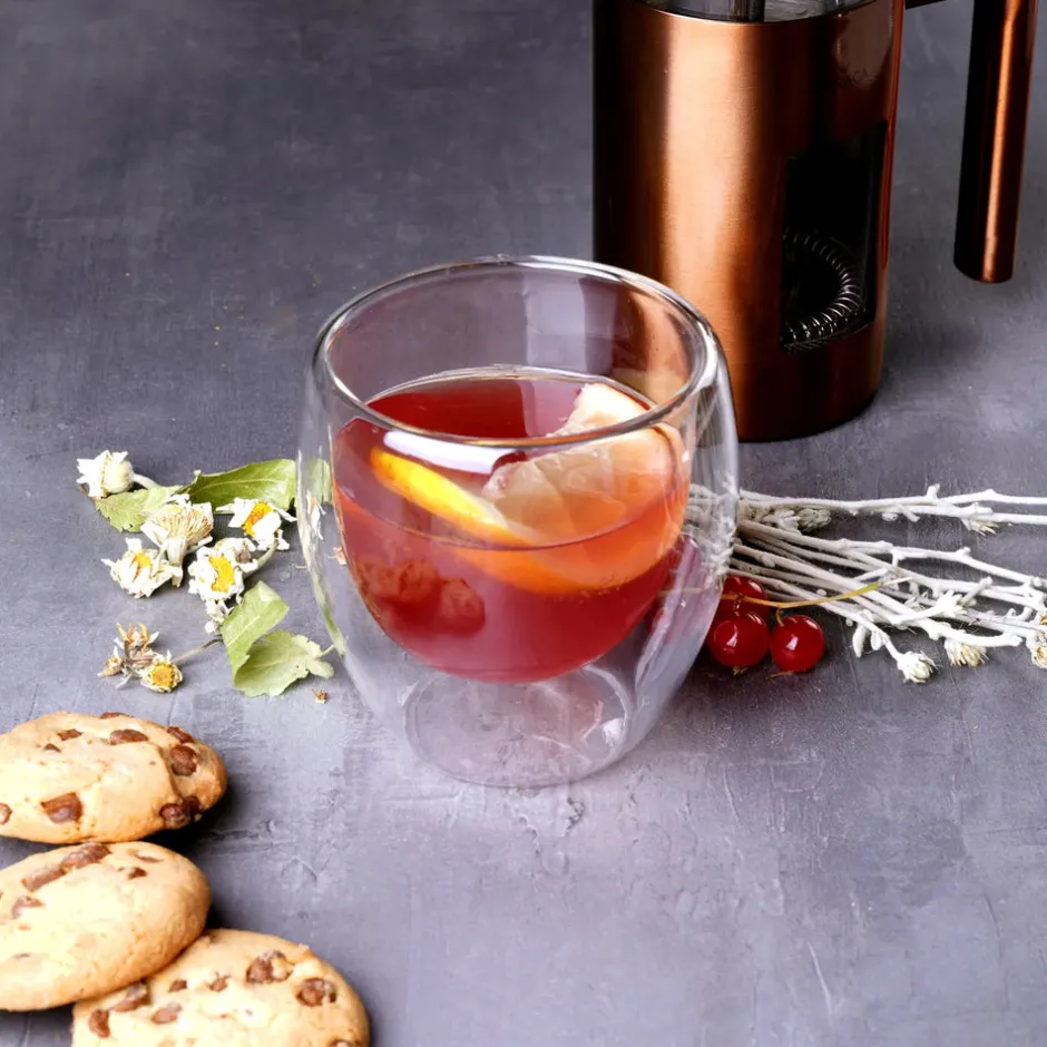Karaca Gläser-Sets-Doppelwand Borosilikat Glas Latte Cup Set für 2 Personen 350 ml Farblös
