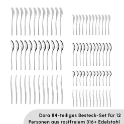 Karaca Bestecksets Für 12 Personen-Dora 316+ Premium 84 Teiliges Für 12 Personen Besteck Set Platın