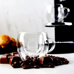 Karaca Gläser-Sets-Double Wall Borosilikat Glas Tassenset für 2 Personen 150 ml with Handle Farblös