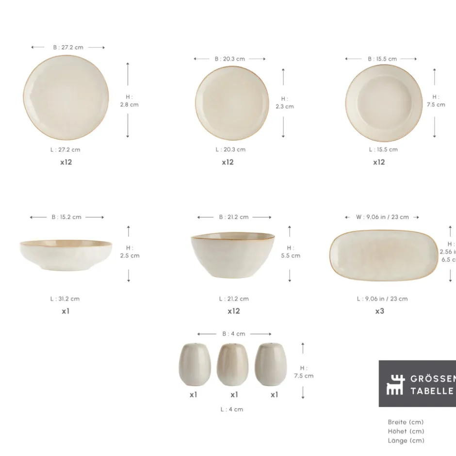 Karaca Tafelservice Für 12 Personen-Earth Collection Aria 55-teiliges Tafelservice für 12 Personen Beige Beıge01