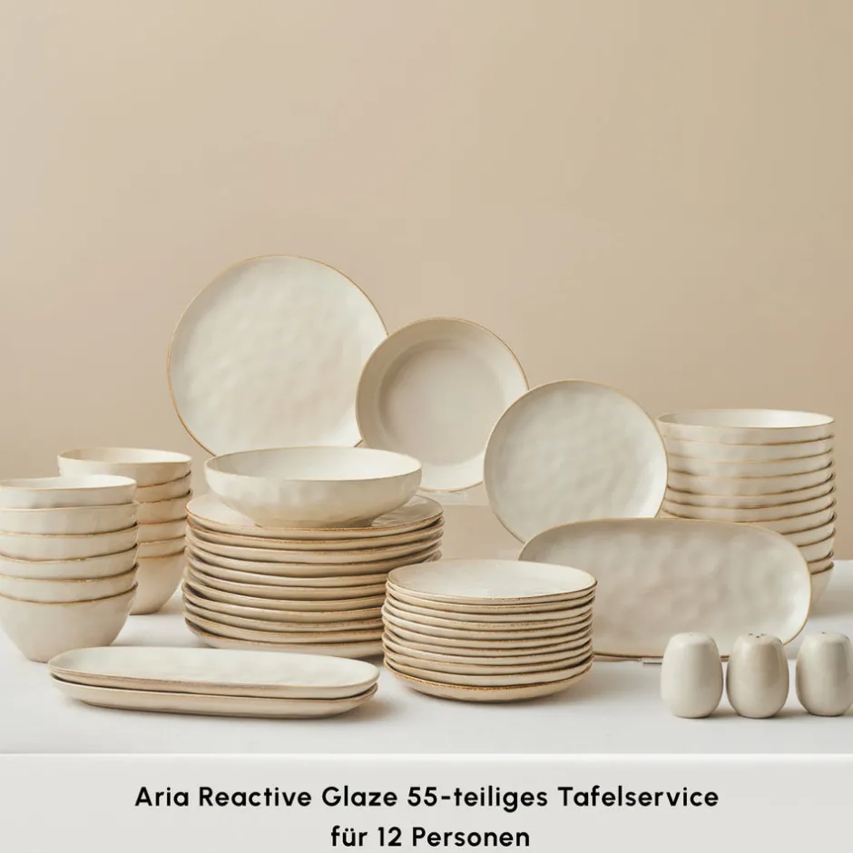 Karaca Tafelservice Für 12 Personen-Earth Collection Aria 55-teiliges Tafelservice für 12 Personen Beige Beıge01