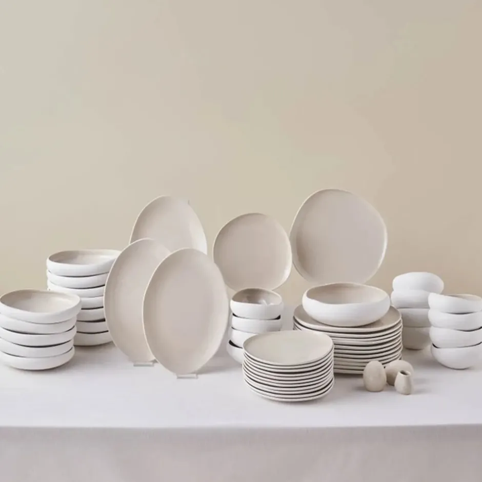Karaca Tafelservice Für 12 Personen-Earth Collection Cupid 55-teiliges 12-Personen-Geschirrset Cream01