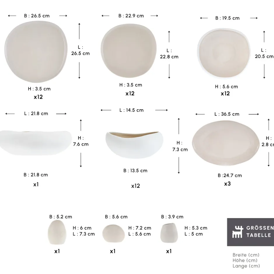 Karaca Tafelservice Für 12 Personen-Earth Collection Cupid 55-teiliges 12-Personen-Geschirrset Cream01