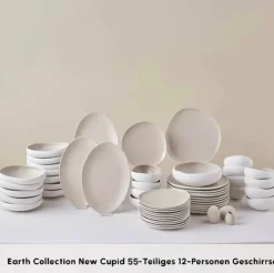 Karaca Tafelservice Für 12 Personen-Earth Collection Cupid 55-teiliges 12-Personen-Geschirrset Cream01