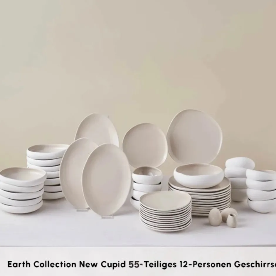 Karaca Tafelservice Für 12 Personen-Earth Collection Cupid 55-teiliges 12-Personen-Geschirrset Cream01