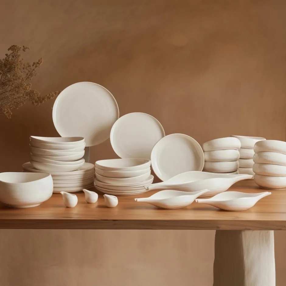 Karaca Tafelservice Für 12 Personen-Earth Collection Clay 55-teiliges 12 Personen Geschirrset Weıß01