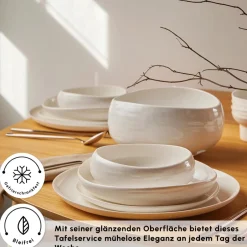 Karaca Tafelservice Für 12 Personen-Earth Collection Clay 55-teiliges 12 Personen Geschirrset Weıß01