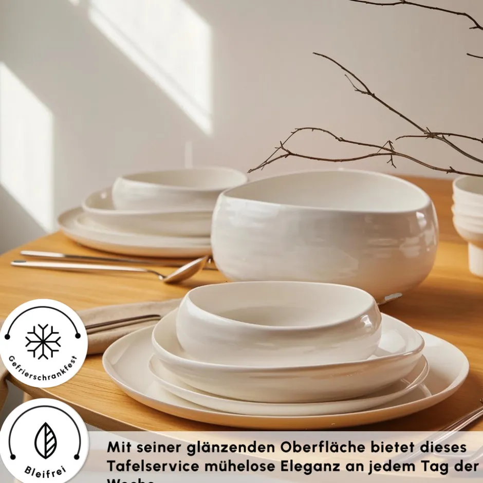 Karaca Tafelservice Für 12 Personen-Earth Collection Clay 55-teiliges 12 Personen Geschirrset Weıß01