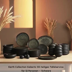 Karaca Tafelservice Für 12 Personen-Earth Collection Galactic 55-teiliges Tafelservice für 12 Personen – Schwarz Siyah