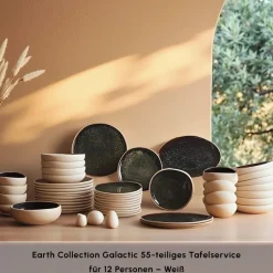 Karaca Tafelservice Für 12 Personen-Earth Collection Galactic 55-teiliges Tafelservice für 12 Personen – Weiß Beyaz