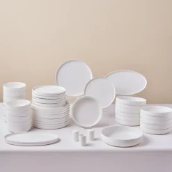 Karaca Tafelservice Für 12 Personen-Earth Collection Matte Glaze 55-teiliges 12-Personen Geschirrset Weıß01