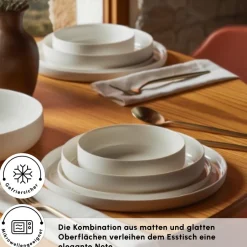 Karaca Tafelservice Für 12 Personen-Earth Collection Matte Glaze 55-teiliges 12-Personen Geschirrset Weıß01