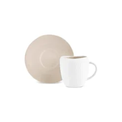 Karaca Mokka & Espressotassen Set-Earth Collection New Cupid Reactive Glaze Espresso Türkischer Kaffeetassen-Set, 90 ml, Für 1 Person, Beige-Weiß BEIGE WEISS