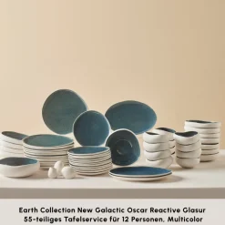Karaca Tafelservice Für 12 Personen-Earth Collection New Galactic Oscar Reactive Glaze 55-teiliges Tafelset für 12 Personen, Multi Multıcolor