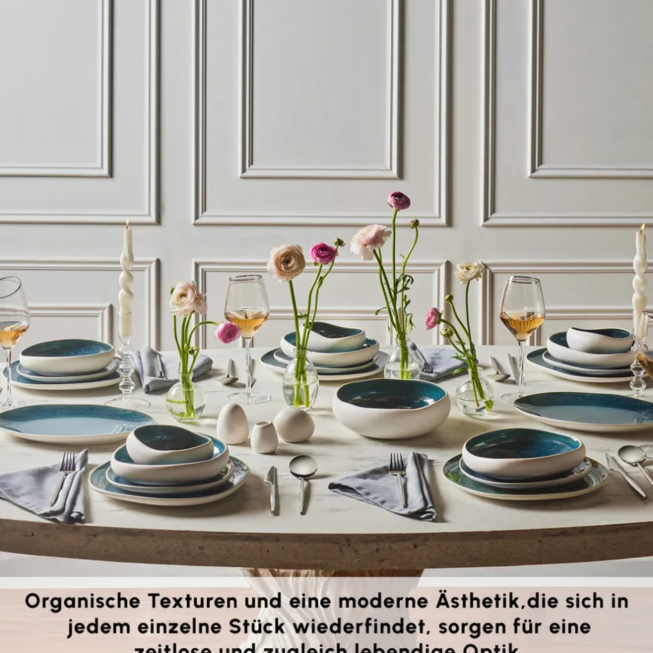 Karaca Tafelservice Für 12 Personen-Earth Collection New Galactic Oscar Reactive Glaze 55-teiliges Tafelset für 12 Personen, Multi Multıcolor