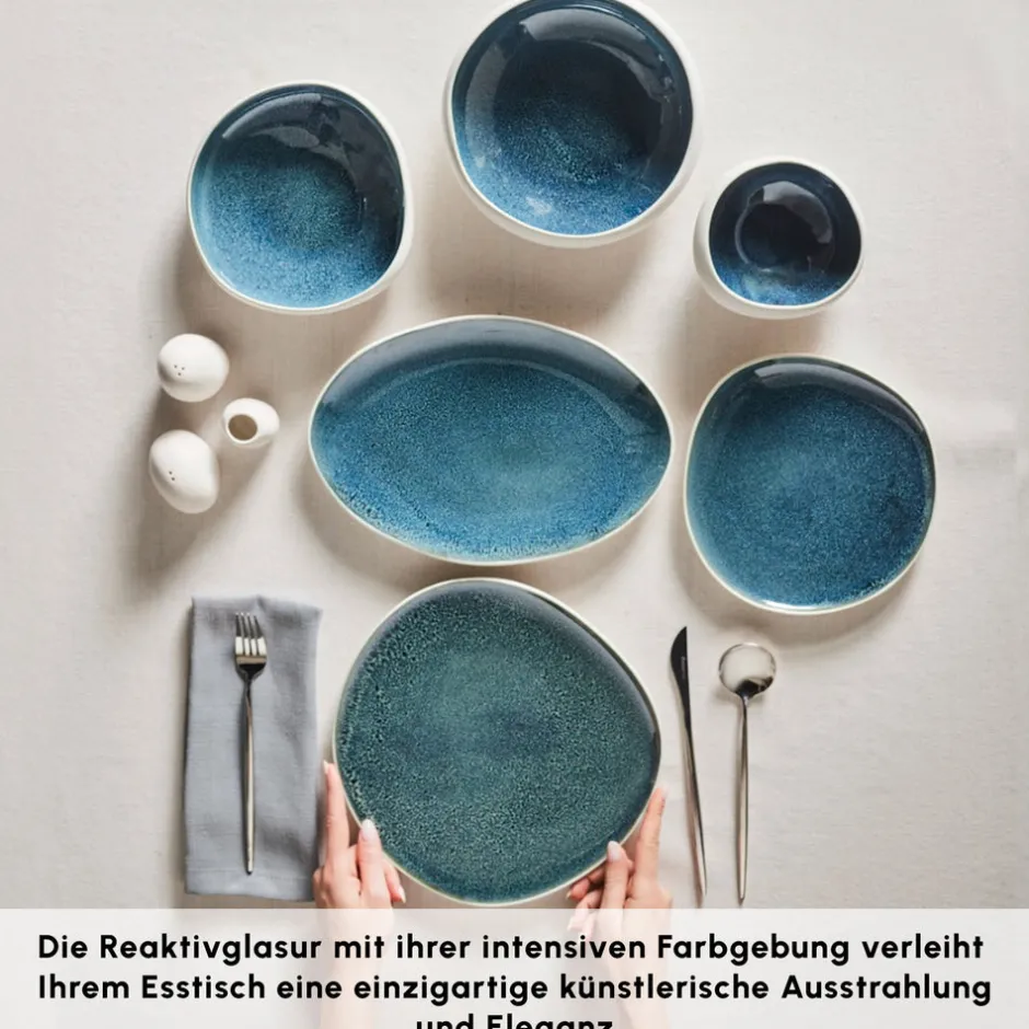 Karaca Tafelservice Für 12 Personen-Earth Collection New Galactic Oscar Reactive Glaze 55-teiliges Tafelset für 12 Personen, Multi Multıcolor