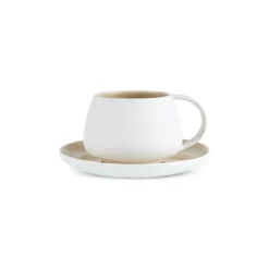 Karaca Mokka & Espressotassen Set-Earth Collection New Cupid 2-teiliges Teeset mit Reaktivglasur, 300 ml, Für eine Person, Beige-Weiß BEIGE WEISS