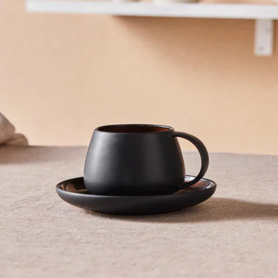 Karaca Mokka & Espressotassen Set-Earth Collection New Galactic 2-teiliges Teeset mit Reaktivglasur, 300 ml, Schwarz EINZELPERSON