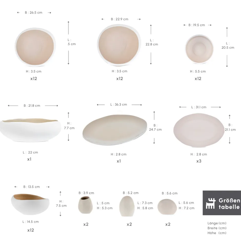 Karaca Tafelservice Für 12 Personen-Earth Collection New Cupid 59-Teiliges 12-Personen Geschirrset Creme01