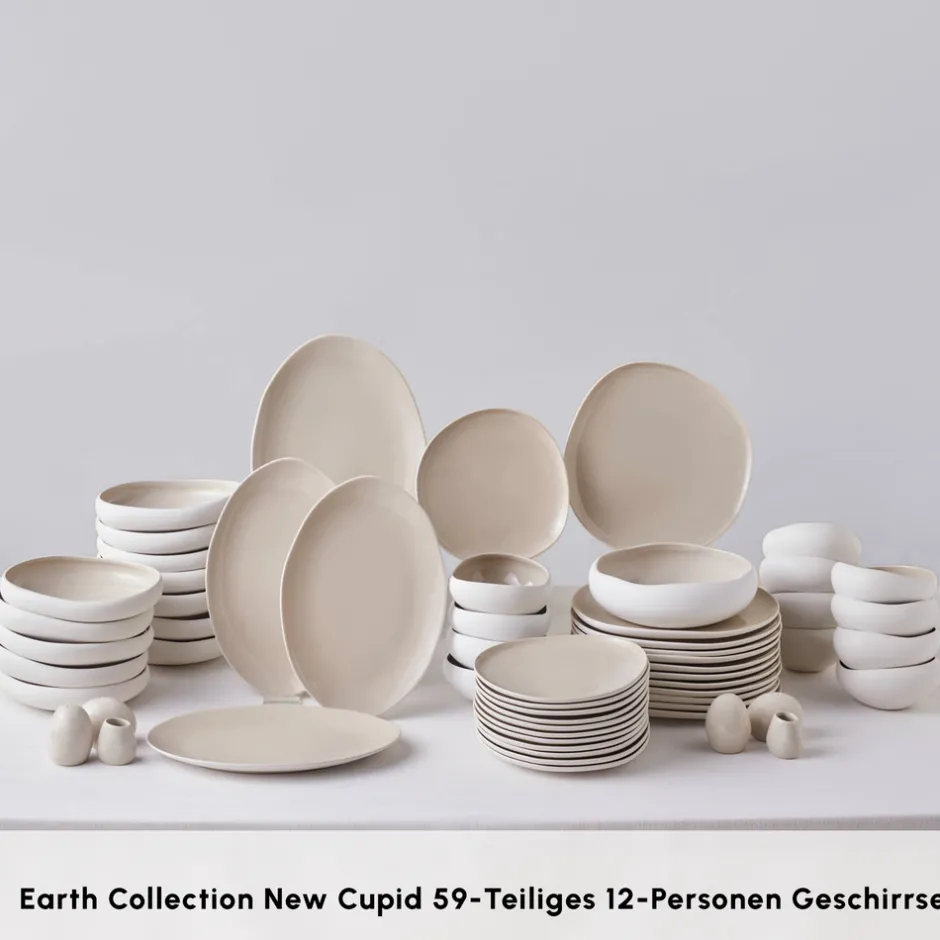 Karaca Tafelservice Für 12 Personen-Earth Collection New Cupid 59-Teiliges 12-Personen Geschirrset Creme01