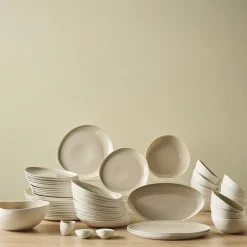 Karaca Tafelservice Für 12 Personen-Earth Collection Rise 55-teiliges Tafelservice für 12 Personen, Cream
