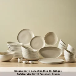 Karaca Tafelservice Für 12 Personen-Earth Collection Rise 55-teiliges Tafelservice für 12 Personen, Cream