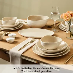 Karaca Tafelservice Für 12 Personen-Earth Collection Rise 55-teiliges Tafelservice für 12 Personen, Cream