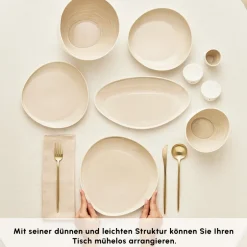 Karaca Tafelservice Für 12 Personen-Earth Collection Rise 55-teiliges Tafelservice für 12 Personen, Cream