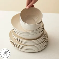 Karaca Tafelservice Für 12 Personen-Earth Collection Rise 55-teiliges Tafelservice für 12 Personen, Cream