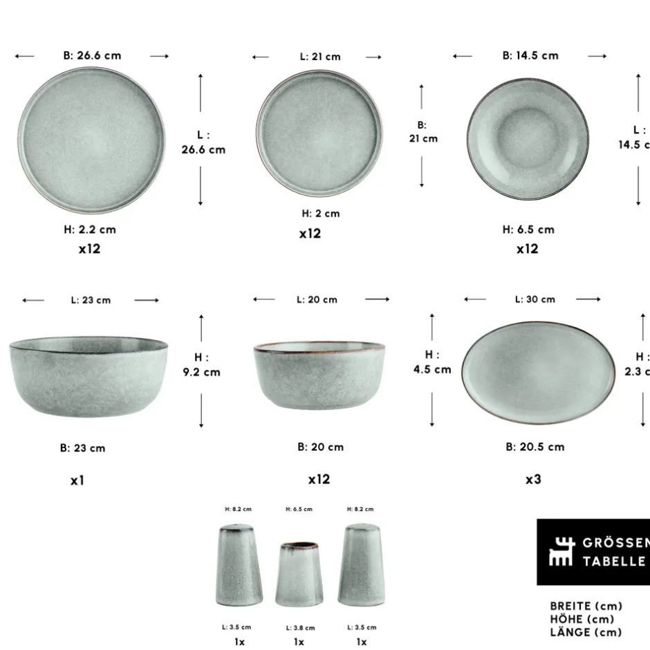 Karaca Tafelservice Für 12 Personen-Earth Collection Skal 55-teiliges Tafelservice für 12 Personen Grau02