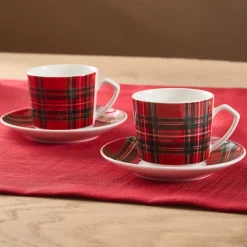 Karaca Mokka & Espressotassen Set-Ekose V2 4-teiliges Bone China Espresso Türkisch-Kaffeetassen-Set für 2 Personen, 80 ml, Rot Rot02