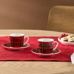 Karaca Mokka & Espressotassen Set-Ekose V2 4-teiliges Bone China Espresso Türkisch-Kaffeetassen-Set für 2 Personen, 80 ml, Rot Rot02