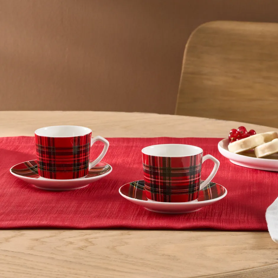 Karaca Mokka & Espressotassen Set-Ekose V2 4-teiliges Bone China Espresso Türkisch-Kaffeetassen-Set für 2 Personen, 80 ml, Rot Rot02