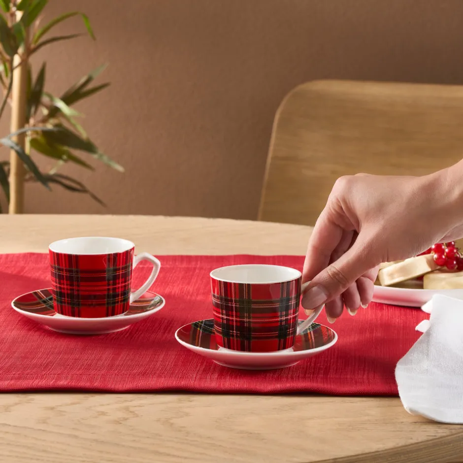 Karaca Mokka & Espressotassen Set-Ekose V2 4-teiliges Bone China Espresso Türkisch-Kaffeetassen-Set für 2 Personen, 80 ml, Rot Rot02