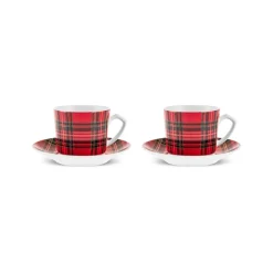 Karaca Mokka & Espressotassen Set-Ekose V2 4-teiliges Bone China Espresso Türkisch-Kaffeetassen-Set für 2 Personen, 80 ml, Rot Rot02