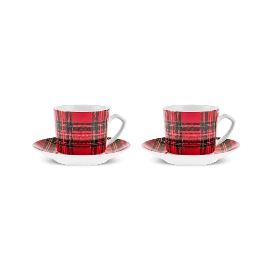Karaca Mokka & Espressotassen Set-Ekose V2 4-teiliges Bone China Espresso Türkisch-Kaffeetassen-Set für 2 Personen, 80 ml, Rot Rot02