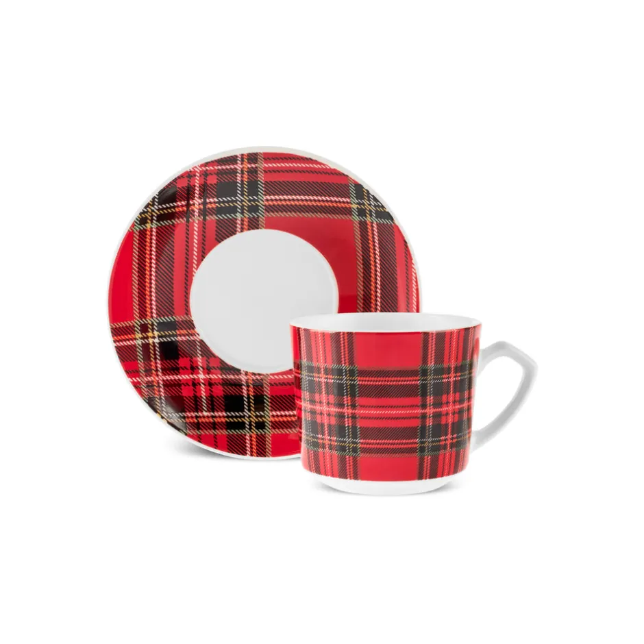 Karaca Mokka & Espressotassen Set-Ekose V2 4-teiliges Bone China Espresso Türkisch-Kaffeetassen-Set für 2 Personen, 80 ml, Rot Rot02