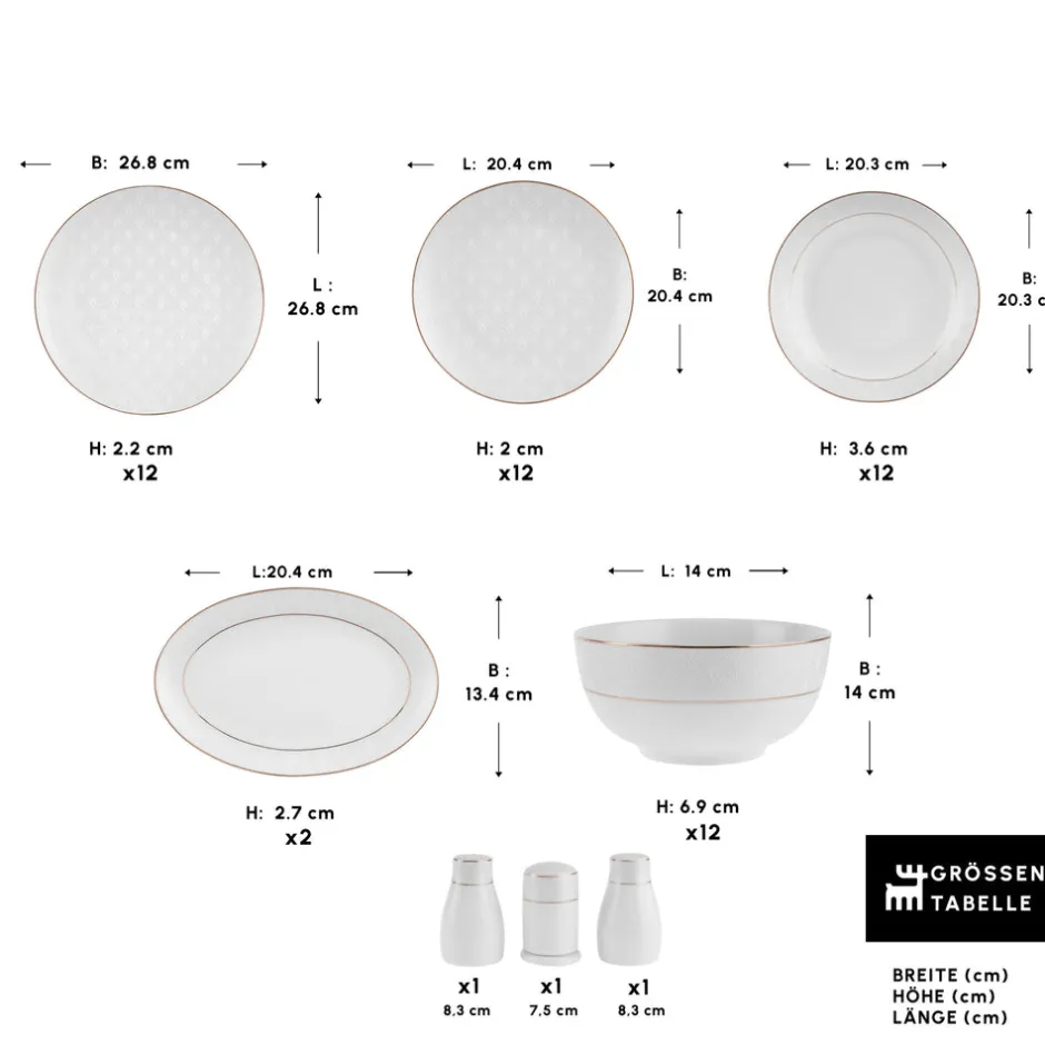 Karaca Tafelservice Für 12 Personen-Elegance Bone Mandarin 53-teiliges Tafelservice für 12 Personen Gold