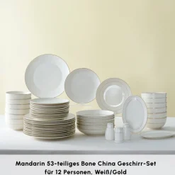 Karaca Tafelservice Für 12 Personen-Elegance Bone Mandarin 53-teiliges Tafelservice für 12 Personen Gold