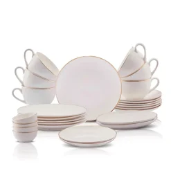 Karaca Frühstücksgeschirr|Frühstücksset Für 6 Personen-Elegance Bone Marcelo 26-Teiliges 6-Personen Frühstücksset Gold
