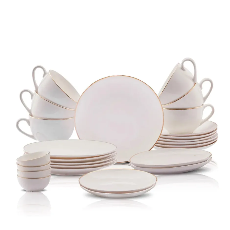 Karaca Frühstücksgeschirr|Frühstücksset Für 6 Personen-Elegance Bone Marcelo 26-Teiliges 6-Personen Frühstücksset Gold