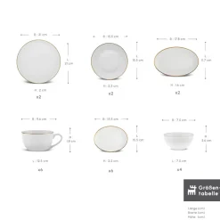 Karaca Frühstücksgeschirr|Frühstücksset Für 6 Personen-Elegance Bone Marcelo 26-Teiliges 6-Personen Frühstücksset Gold