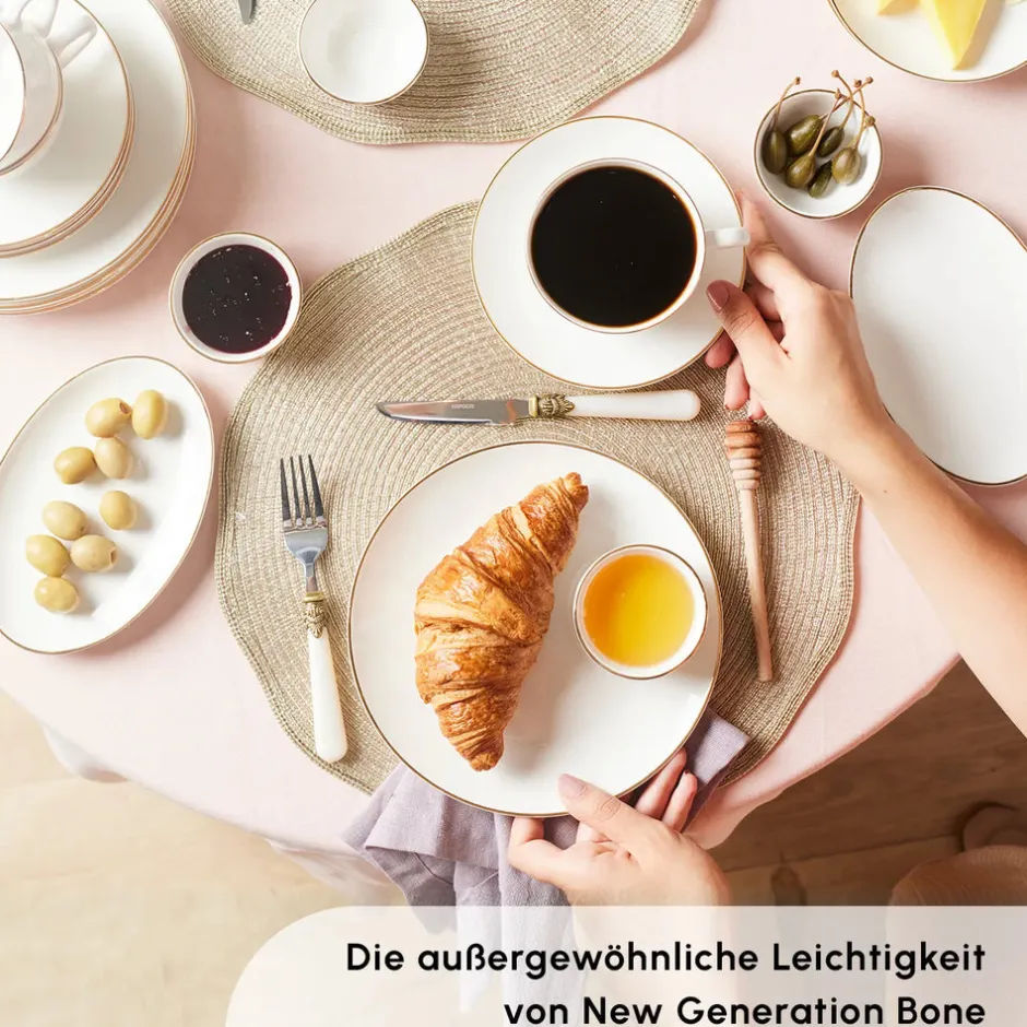 Karaca Frühstücksgeschirr|Frühstücksset Für 6 Personen-Elegance Bone Marcelo 26-Teiliges 6-Personen Frühstücksset Gold