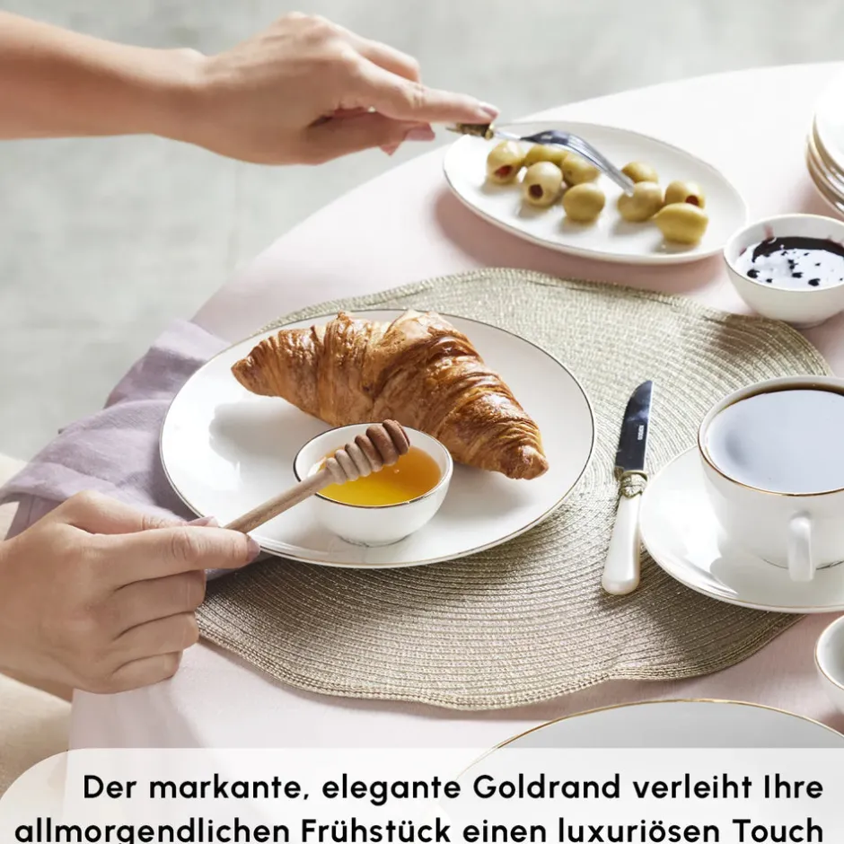 Karaca Frühstücksgeschirr|Frühstücksset Für 6 Personen-Elegance Bone Marcelo 26-Teiliges 6-Personen Frühstücksset Gold