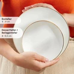 Karaca Frühstücksgeschirr|Frühstücksset Für 6 Personen-Elegance Bone Marcelo 26-Teiliges 6-Personen Frühstücksset Gold