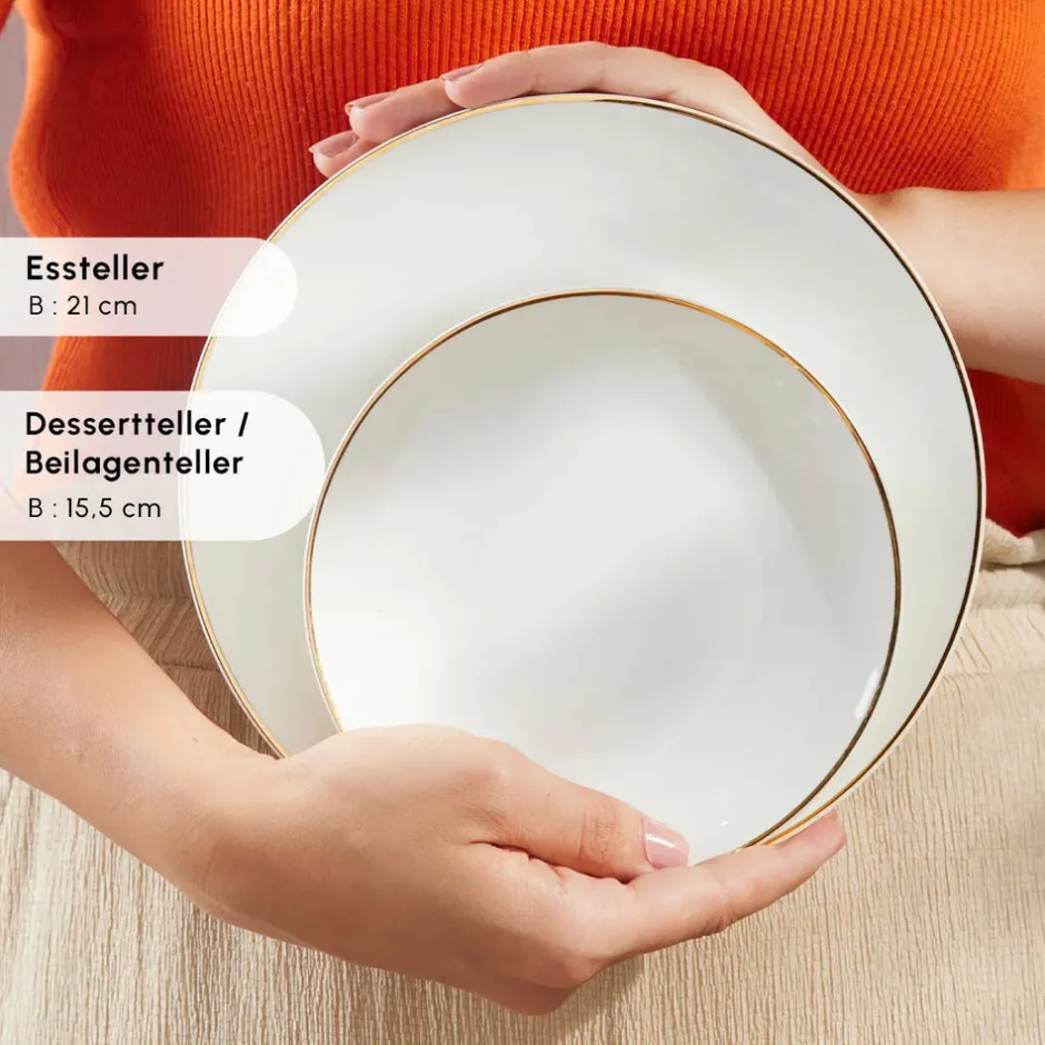 Karaca Frühstücksgeschirr|Frühstücksset Für 6 Personen-Elegance Bone Marcelo 26-Teiliges 6-Personen Frühstücksset Gold