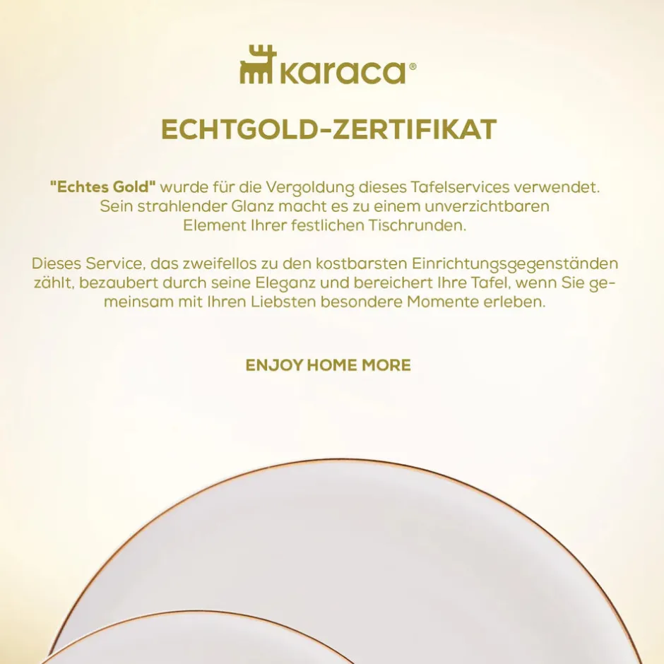 Karaca Frühstücksgeschirr|Frühstücksset Für 6 Personen-Elegance Bone Marcelo 26-Teiliges 6-Personen Frühstücksset Gold