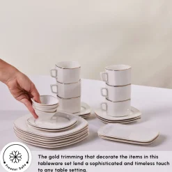 Karaca Frühstücksset Für 6 Personen-Elegance Bone Padoca 26-Teiliges 6-Personen Frühstücksset Gold